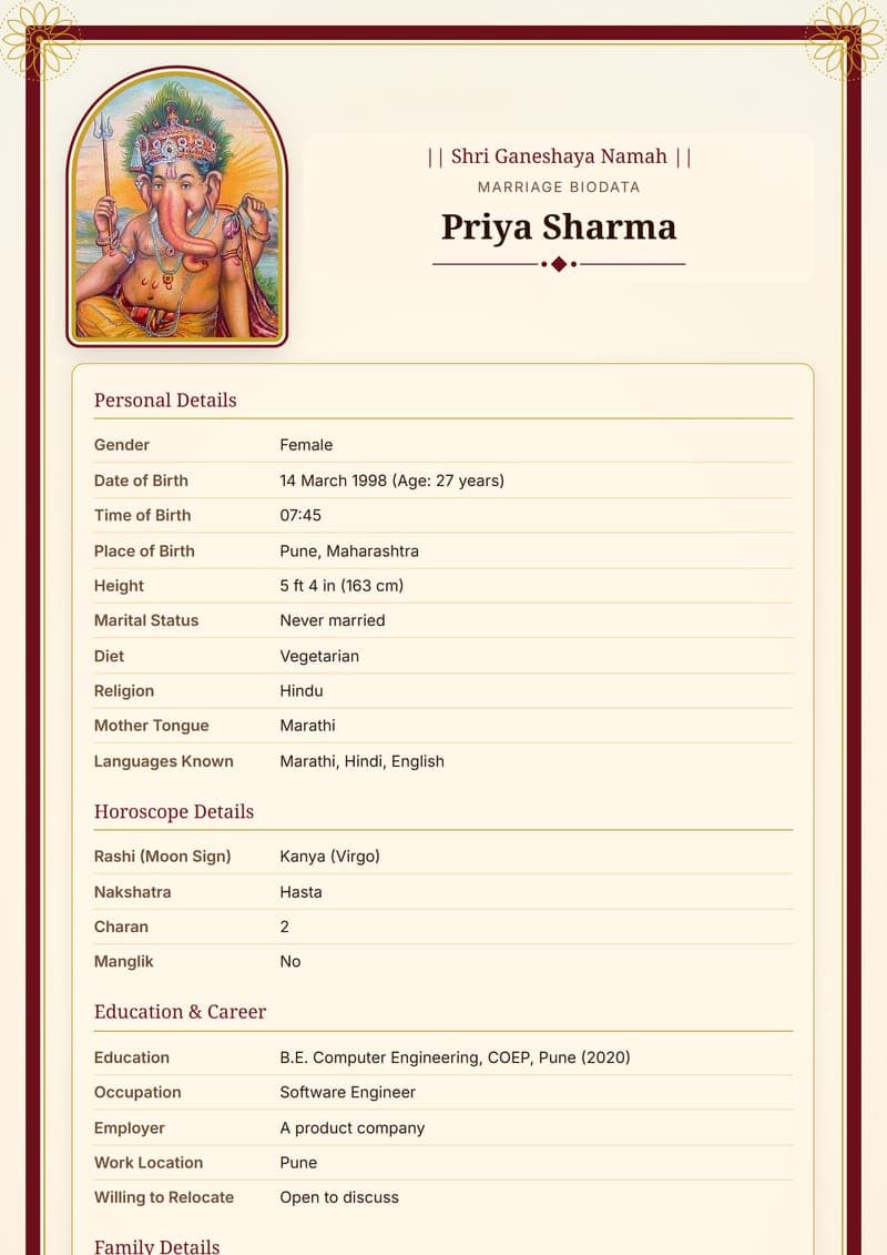 Shubh Ganesh marriage biodata design