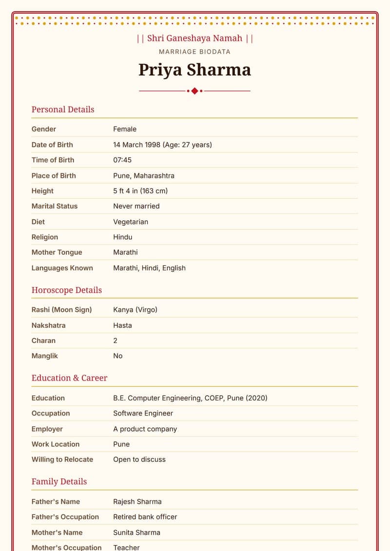 Gujarati Bandhani marriage biodata design