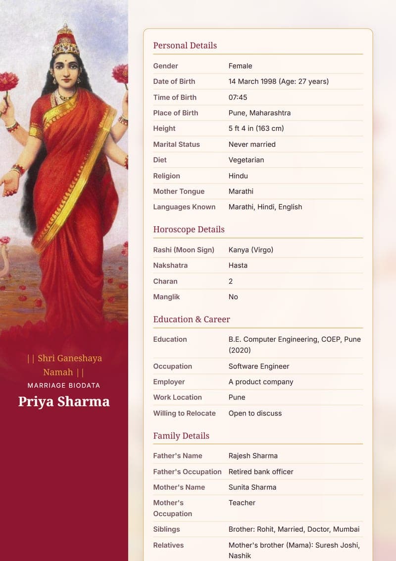 Lakshmi Kamal marriage biodata design