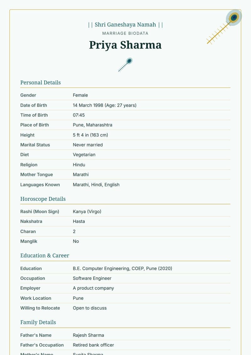 Peacock Royal marriage biodata design