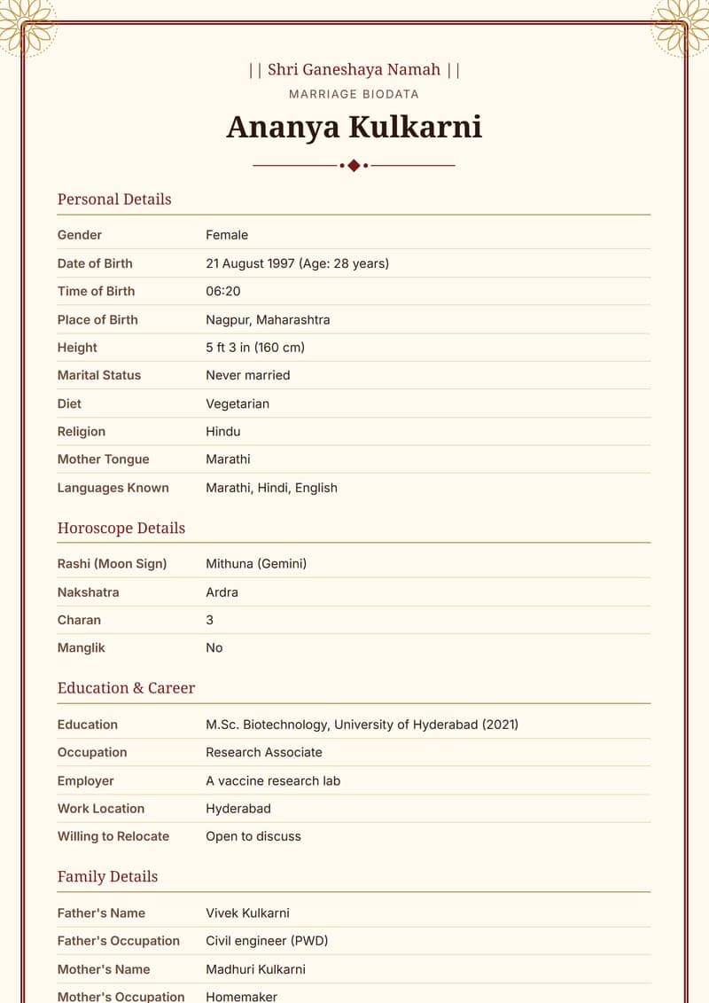 নমুনা: Marriage biodata format