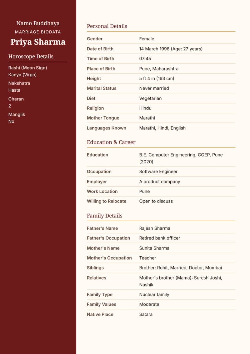Buddhist marriage biodata design
