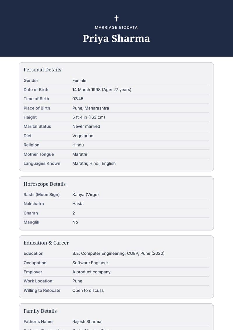 Christian marriage biodata design