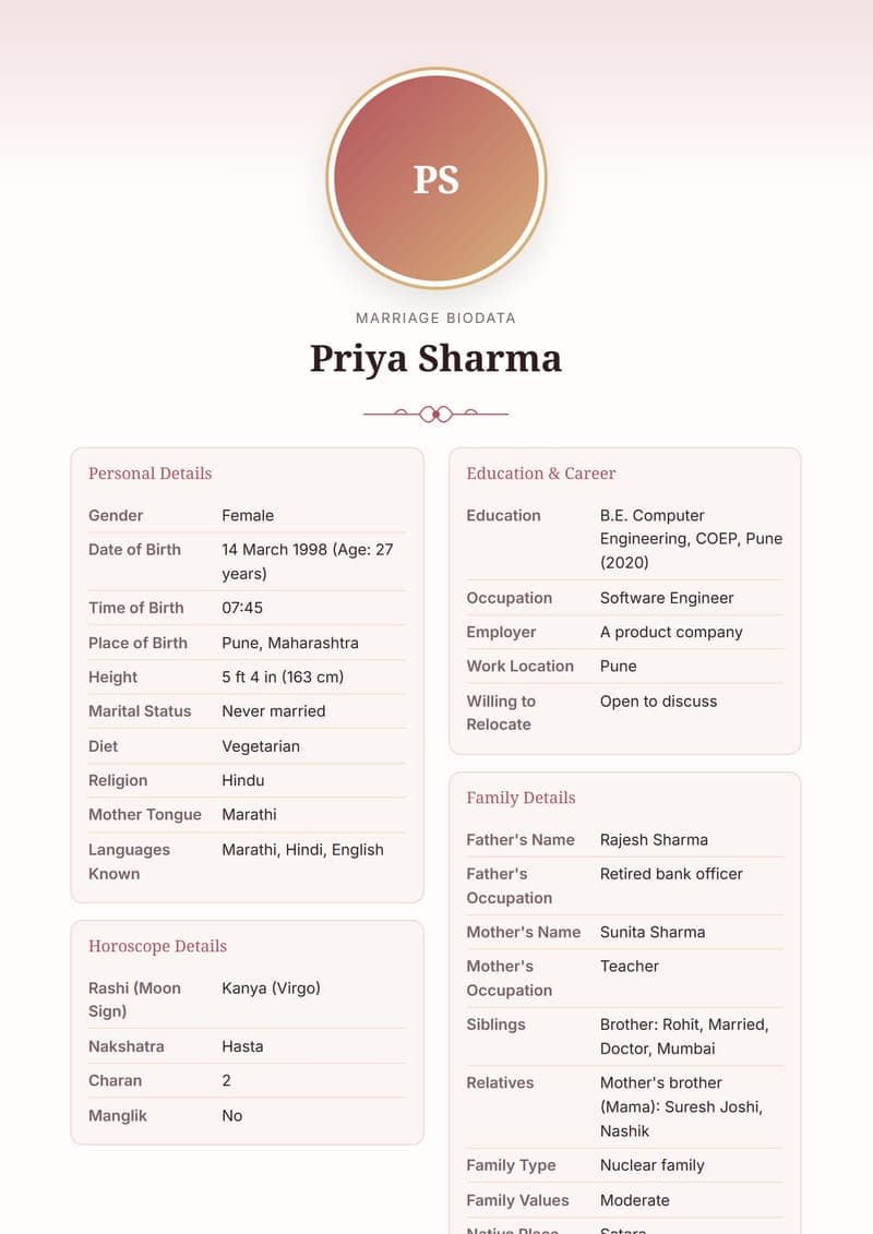 Portrait Rose marriage biodata design