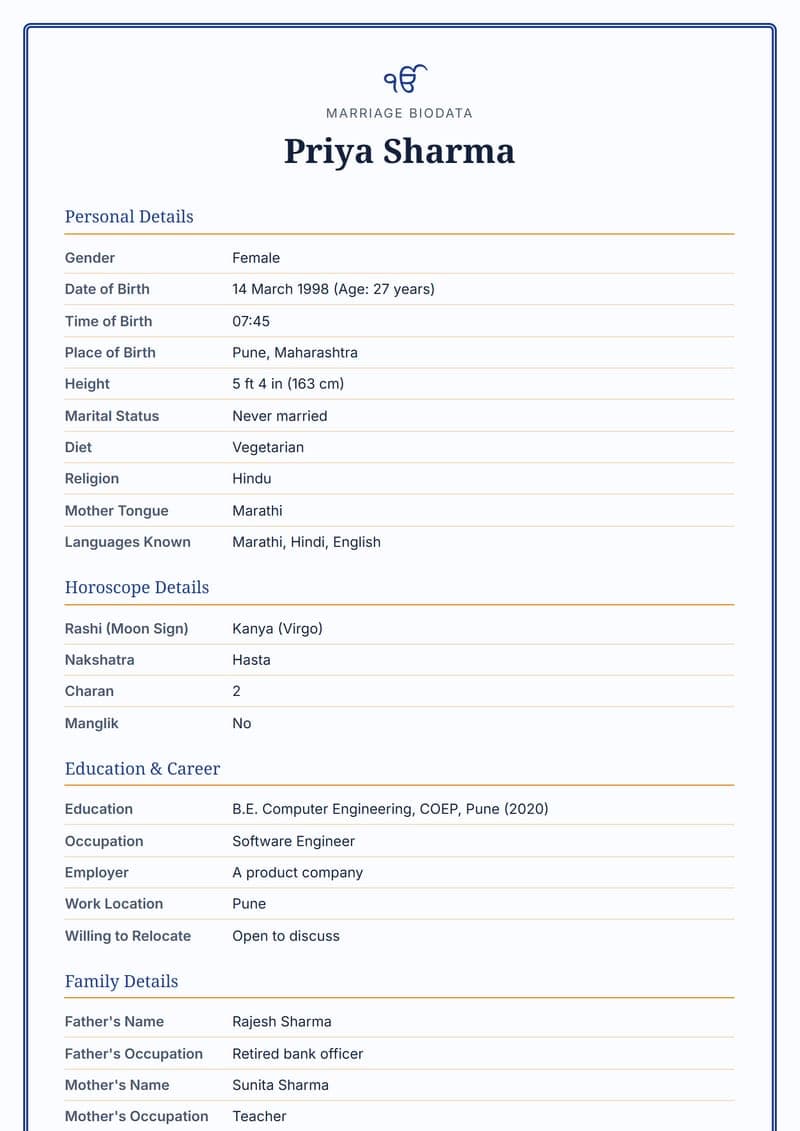 Punjabi and Sikh marriage biodata design