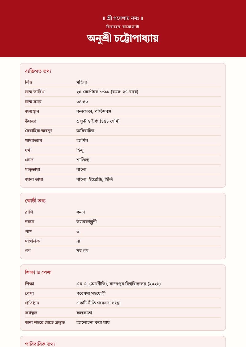 নমুনা: Bengali biodata format