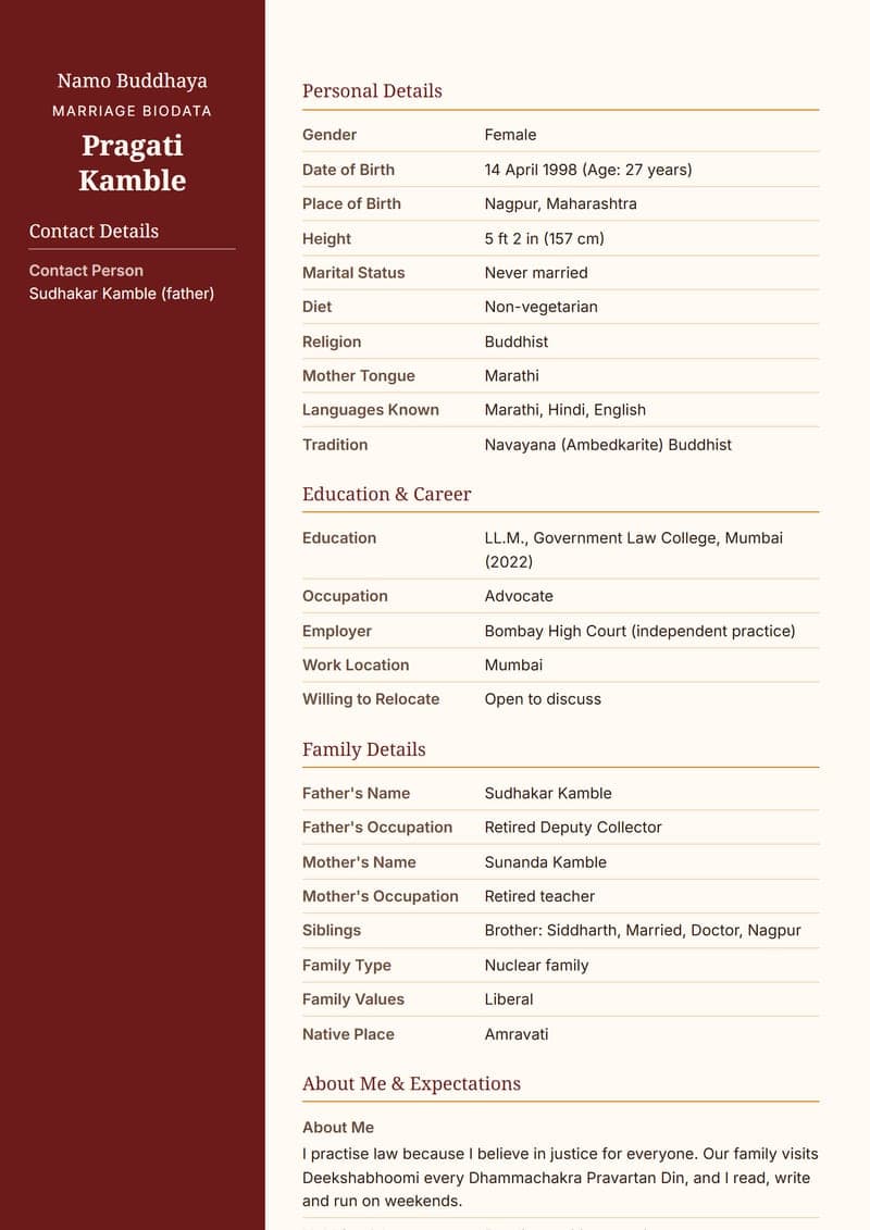 Sample: Buddhist biodata format