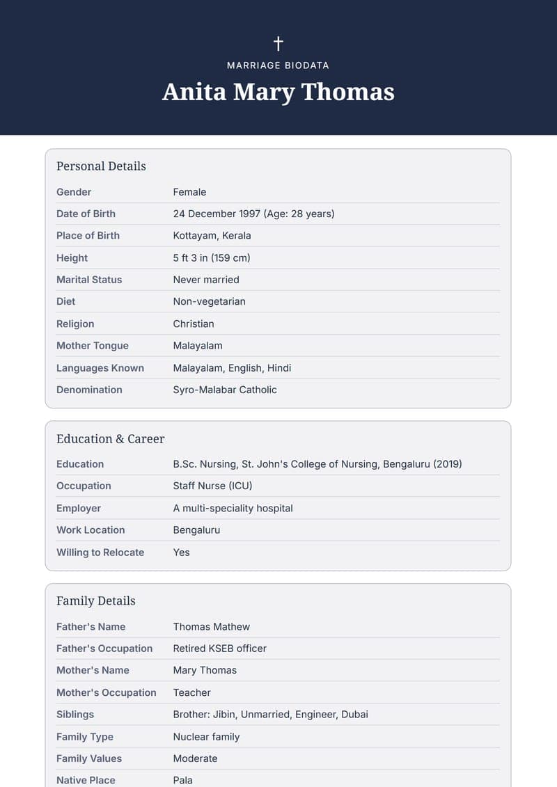 Sample: Christian biodata format