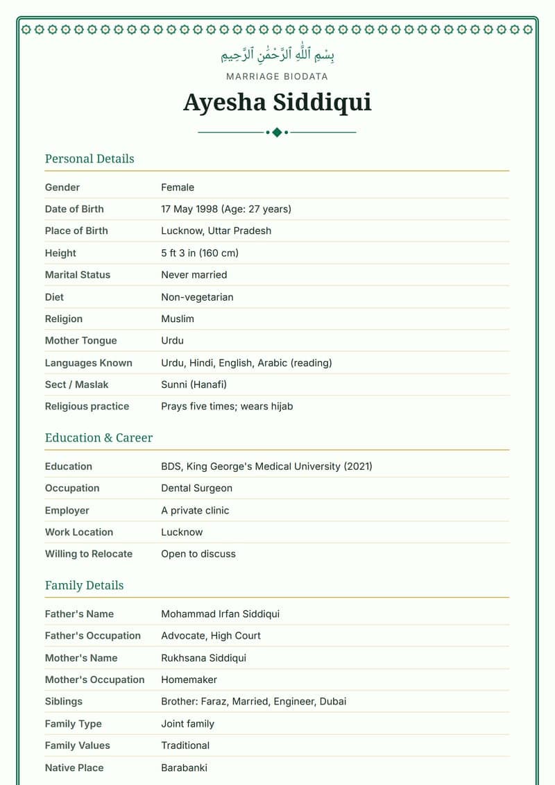 নমুনা: Muslim biodata format